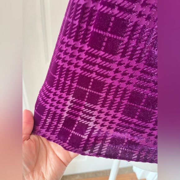 Nine West Purple Plaid Velvet Lettuce Hem Short Sleeve Blouse Small Burnout - Picture 11 of 11